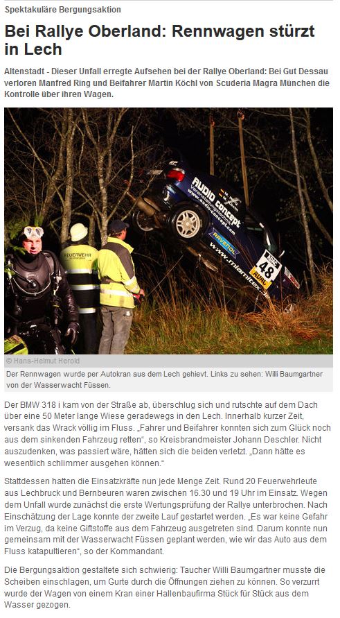Bericht aus dem Münchner Merkur online vom 12.11.2013 über die Bergung von Manfred Rings Fahrzeug